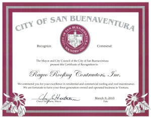 City of San Buenaventura Certificate of Recognition